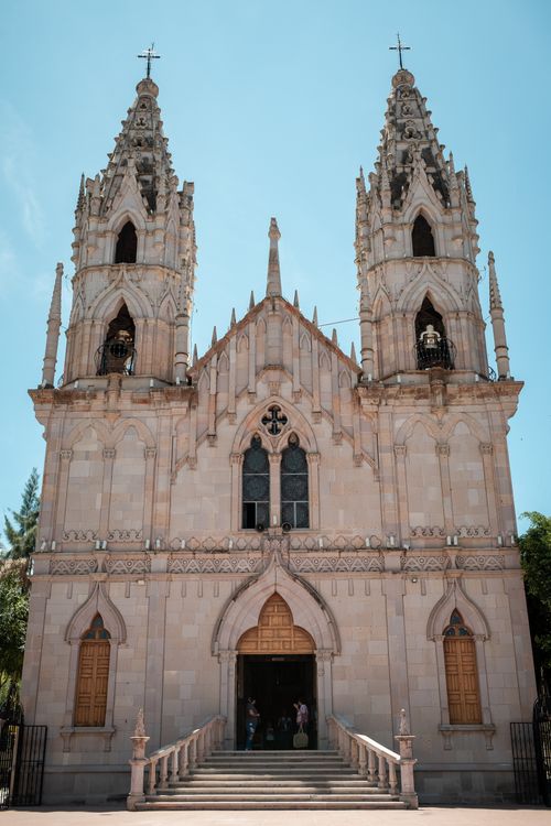 Free Gothic architecture of Nuestra Señora de Guadalupe Church in bright daylight, Aguascalientes, Mexico. Stock Photo