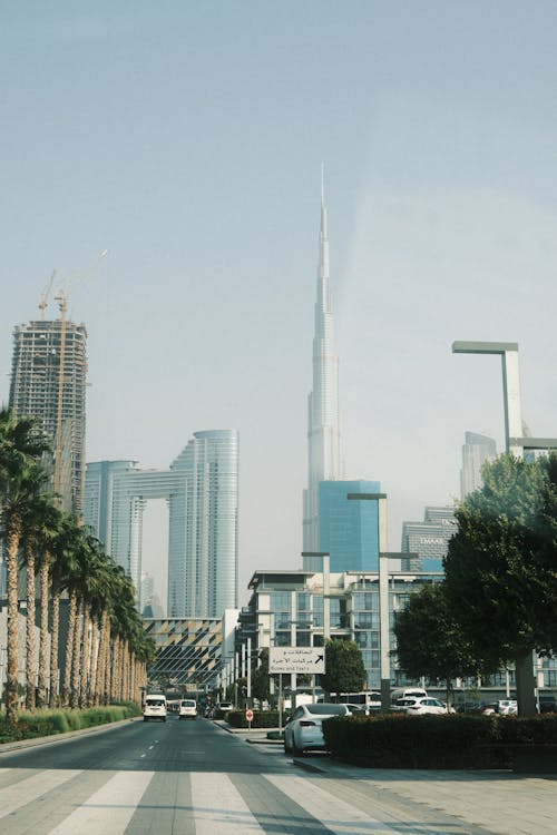 Burj Khalifa over Street in Dubai