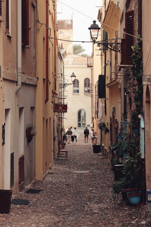 Narrow, Cobblestone Street in Town in Italy