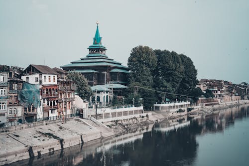 Waterfront of Srinagar City with Khanqah-e-Moula Mosque