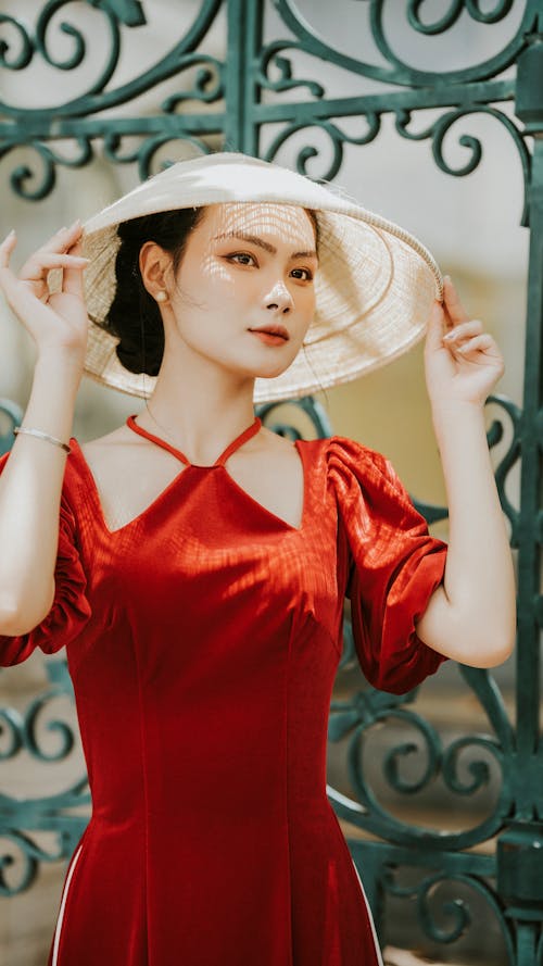 Beautiful Asian Woman in an Elegant Dress