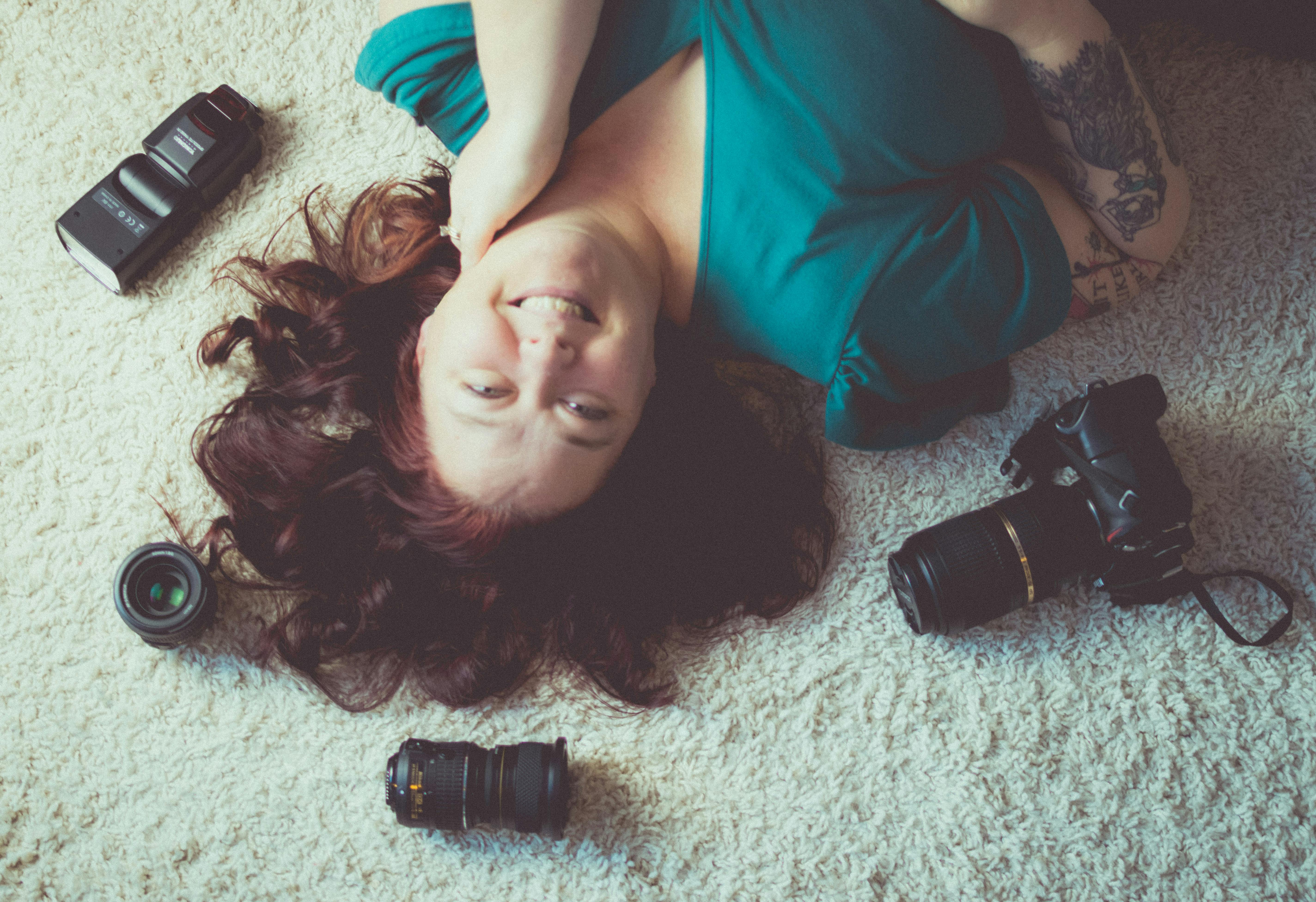 Free stock photo of camera, photographer, red head