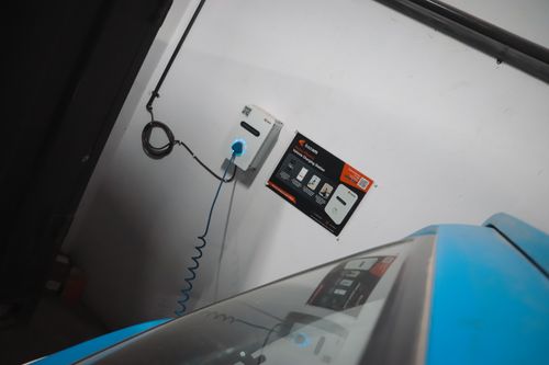 Free charging station with flyer Stock Photo