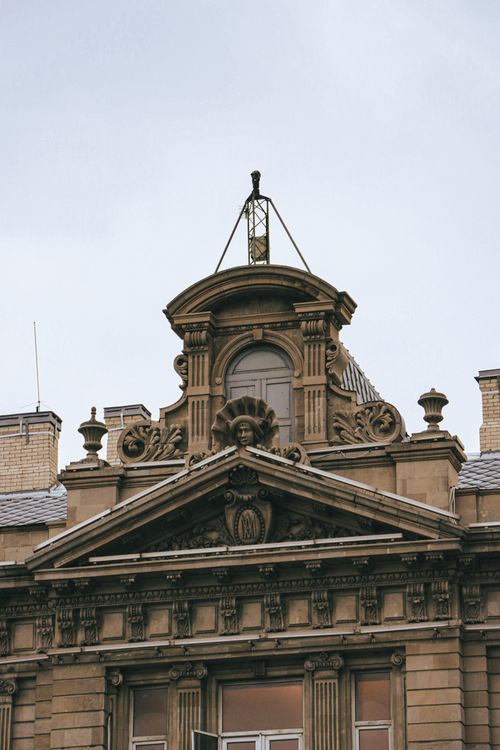 Free Detailed view of a classical architectural facade in Baku, showcasing intricate decorations and design. Stock Photo