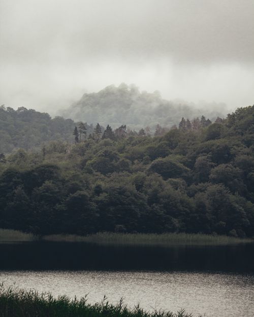 Free Serene view of Göygöl Lake surrounded by misty forests and mountains in Azerbaijan. Stock Photo