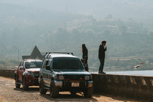 People Standing by Parked Cars