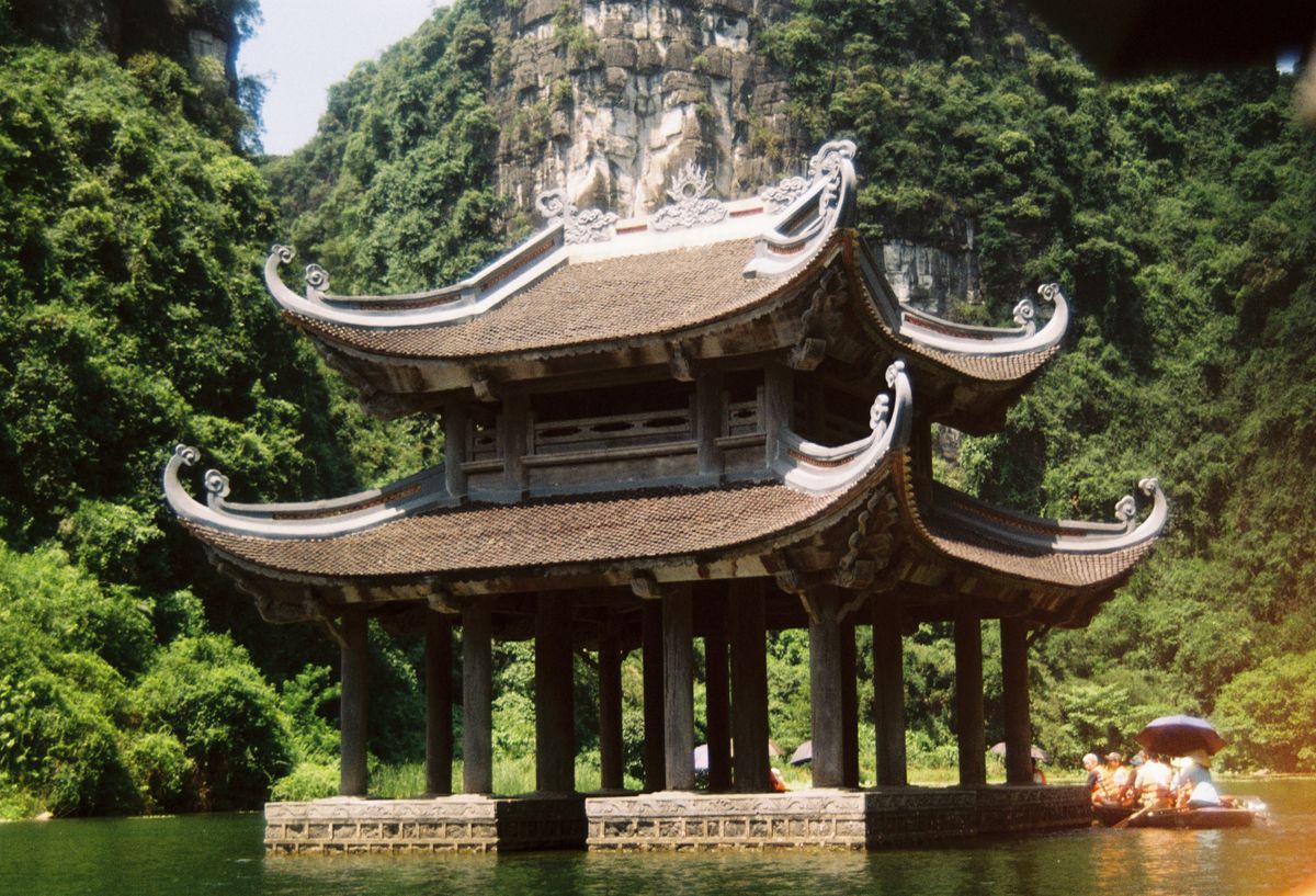 Riverside pavilion at Suoi Tien Temple in the Trang An landscape