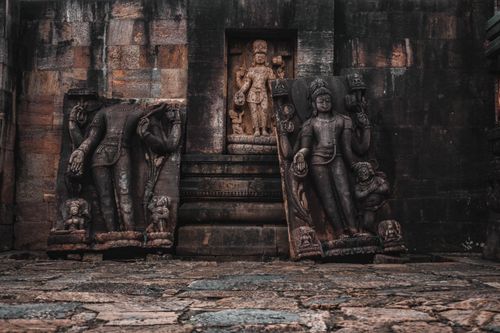 Free Detailed view of historical stone sculptures at Ratnagiri Temple in India. Stock Photo