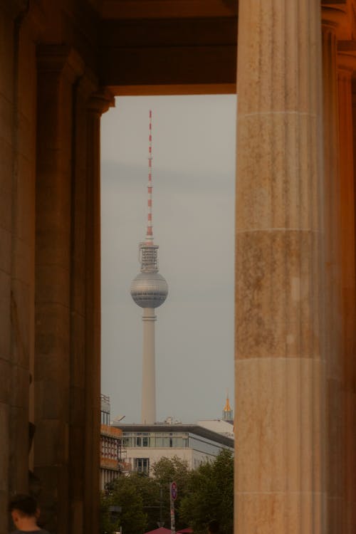 View of the Berliner Fernsehturm between Columns, Berlin, Germany 