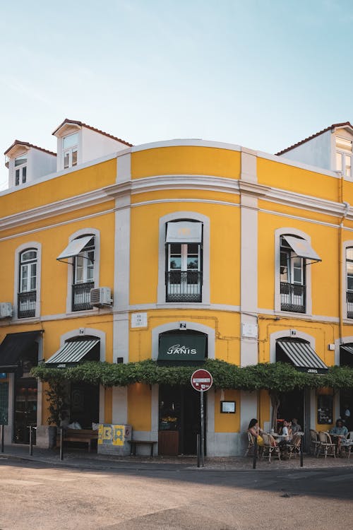 Yellow Facade of Cafe Janis in Lisbon