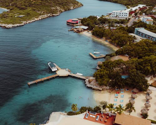 Aerial View of Resorts on the Shore in Curacao
