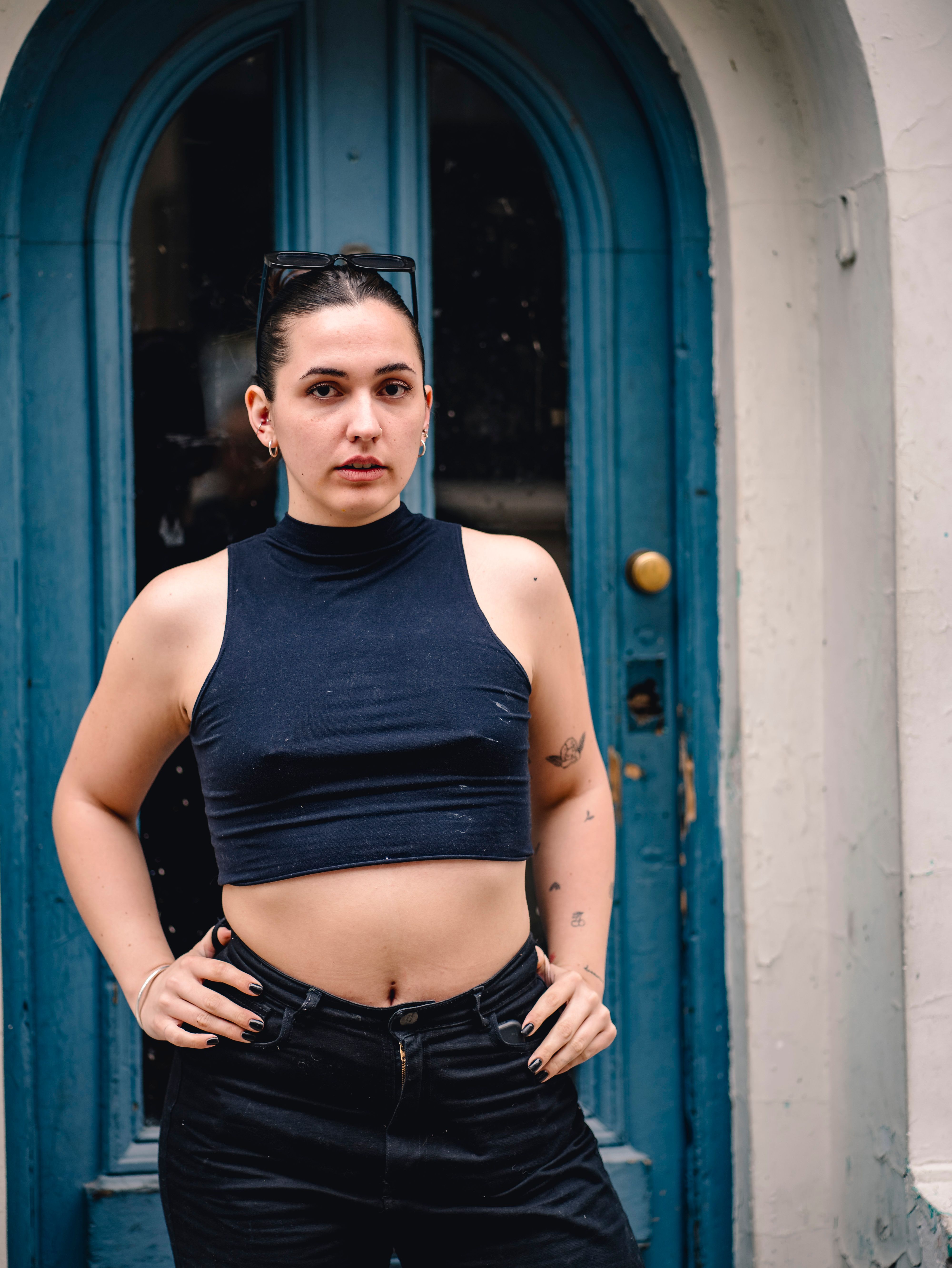 Navy Blue Half Sleeve Cropped Top main image 1