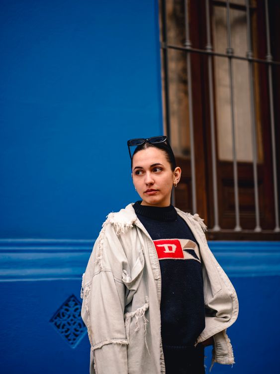 Navy turtleneck with puffer vest
