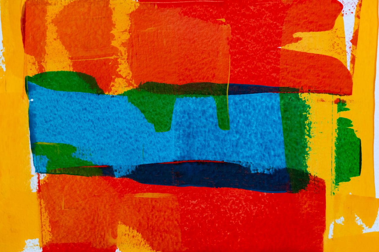 abstract painting featuring vibrant colors and expressive brush stroke