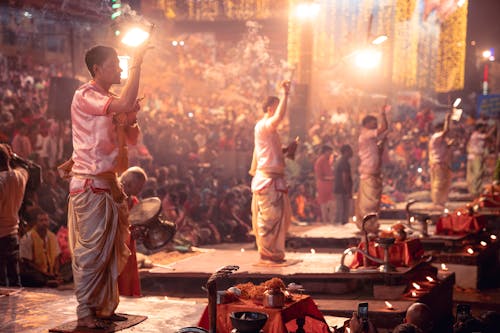 Men Performing a Ritual in Varanasi, India