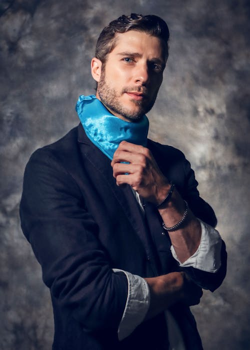 Handsome Man with Blue Collar in Dinner Jacket