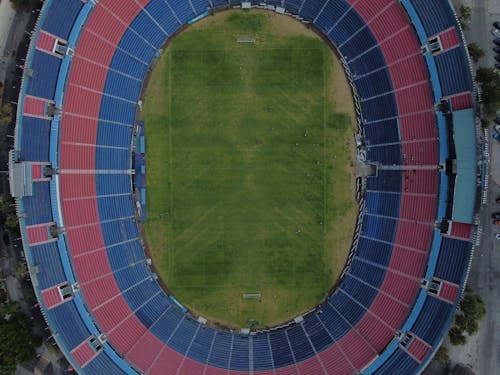boş, drone çekimi, futbol sahası içeren Ücretsiz stok fotoğraf