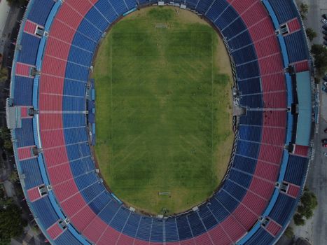 A bird's eye view of the iconic Estadio Azul sports arena in Mexico City.