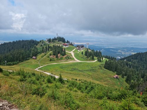 Free Beautiful panoramic view of a path winding through green hills in Brașov, Romania. Stock Photo