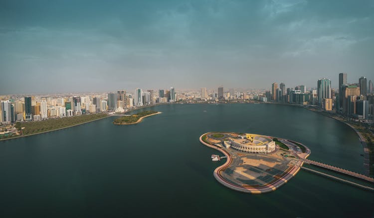 Sea Coast With Island In Sharjah In UAE