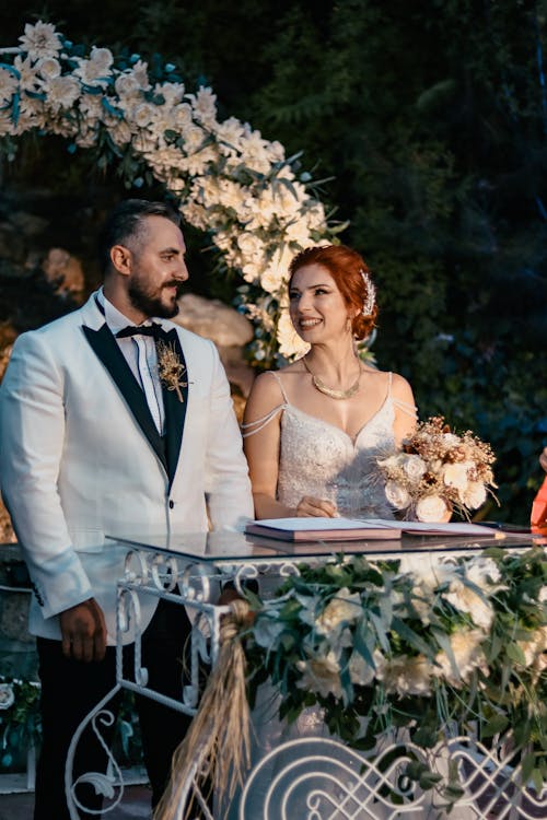 Bride and Groom Smiling at Each Other