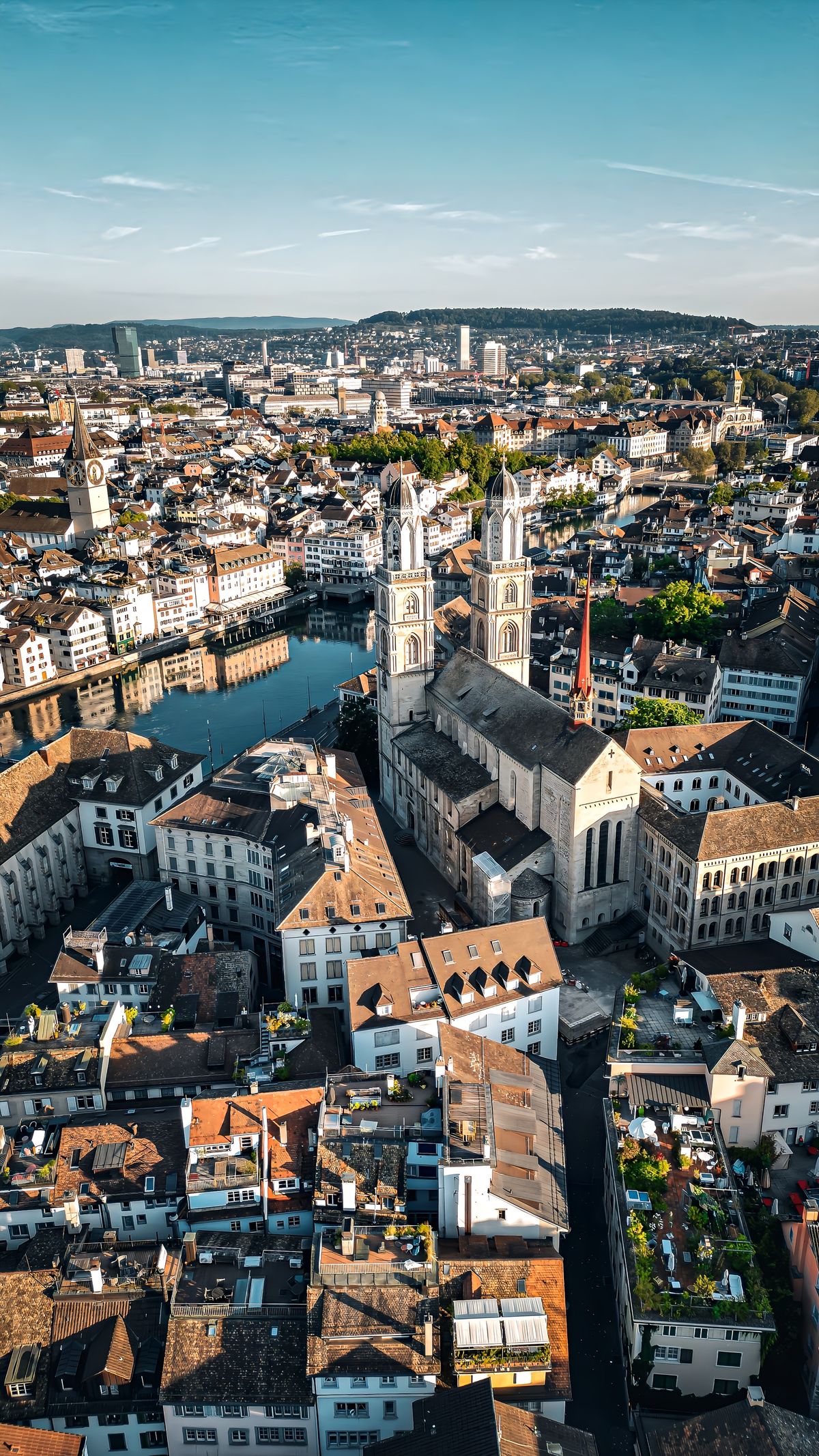 Zurich's old town rooftops around the Grossmunster