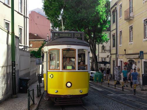 Vintage Tram on Street in Lisbon