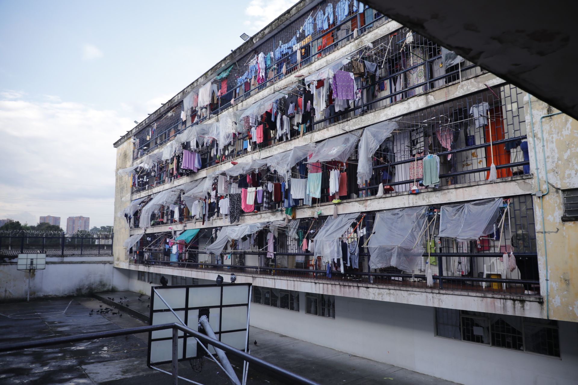 Laundry Drying on Residential Building Facade