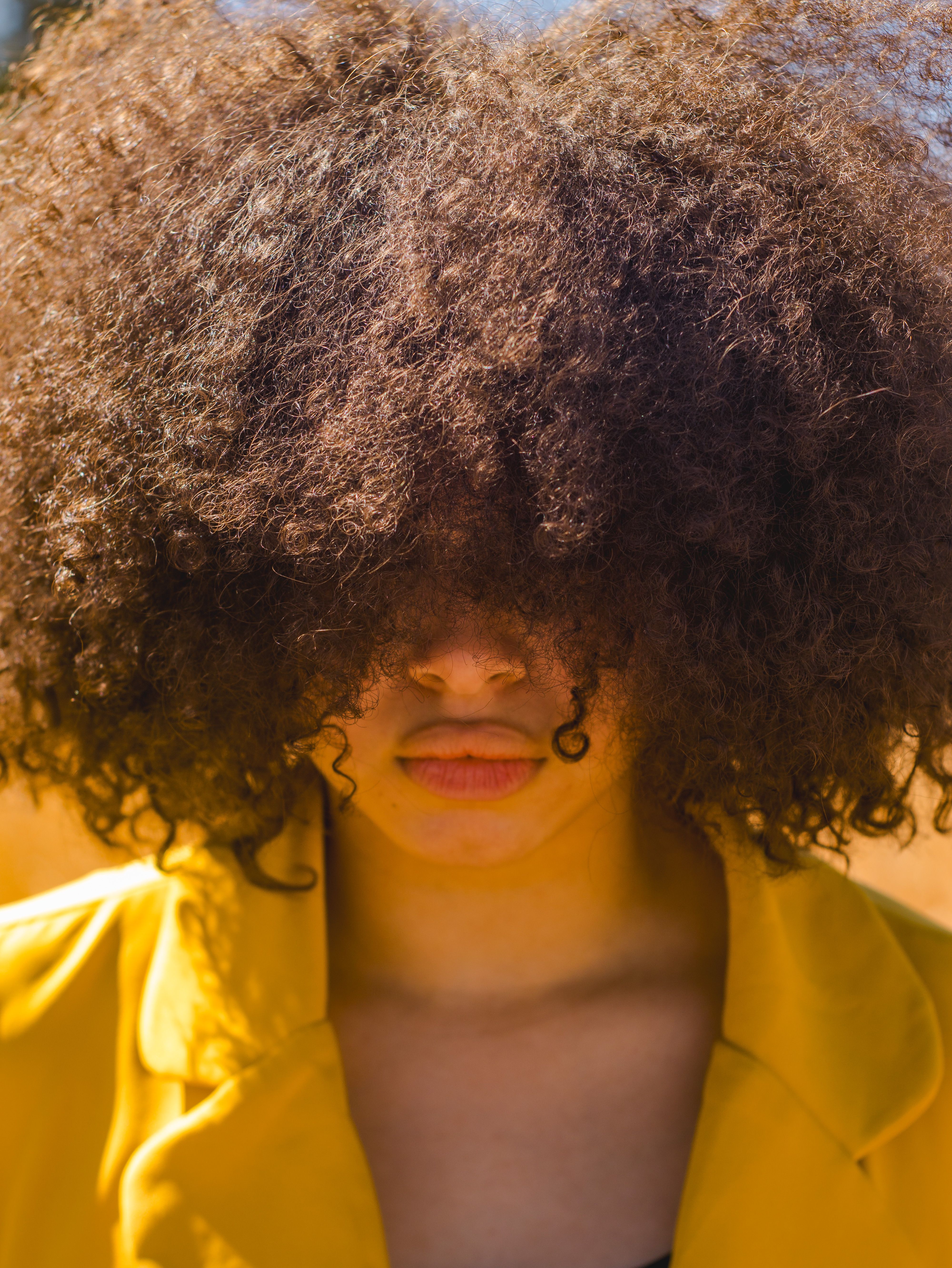 Portrait of Woman with Brown, Curly Hair · Free Stock Photo
