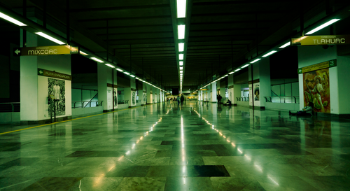 Free Spacious and illuminated subway station in Mexico City with modern design. Stock Photo