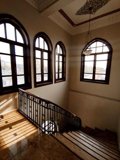 The Staircase and Windows in an Old Elegant Building