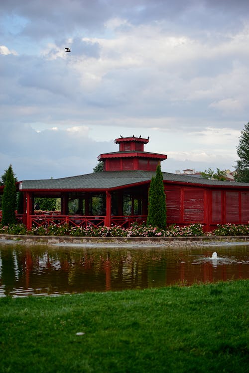 Red Building in a Japanese Garden