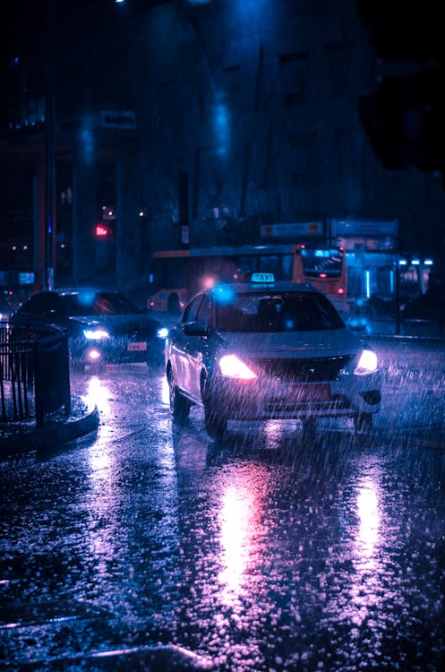 Free Taxi On The Road Stock Photo