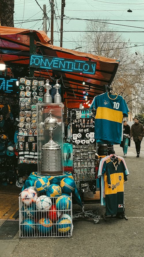 Stall on Street Selling Football Merchandise
