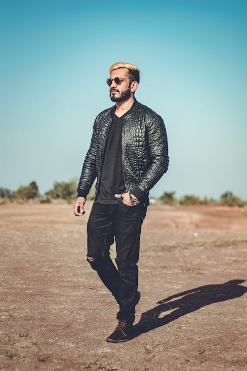 Man Wearing Black Leather Jacket