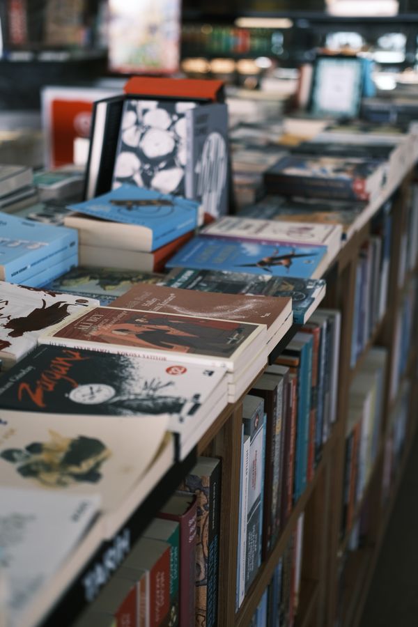Books on display, reference photo