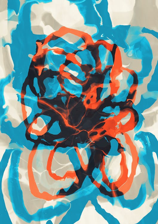 Blue and Orange Abstract Fluid Painting