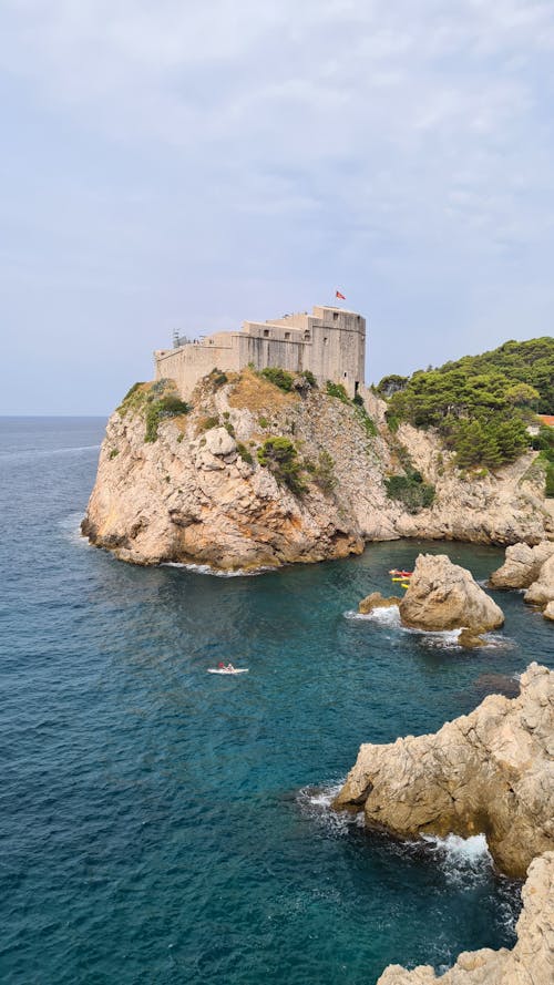 Lovrijenac Fort on Rocks on Sea Shore in Croatia