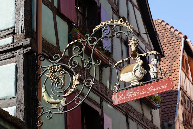 Vintage, Ornamented Restaurant Logo In Town In France