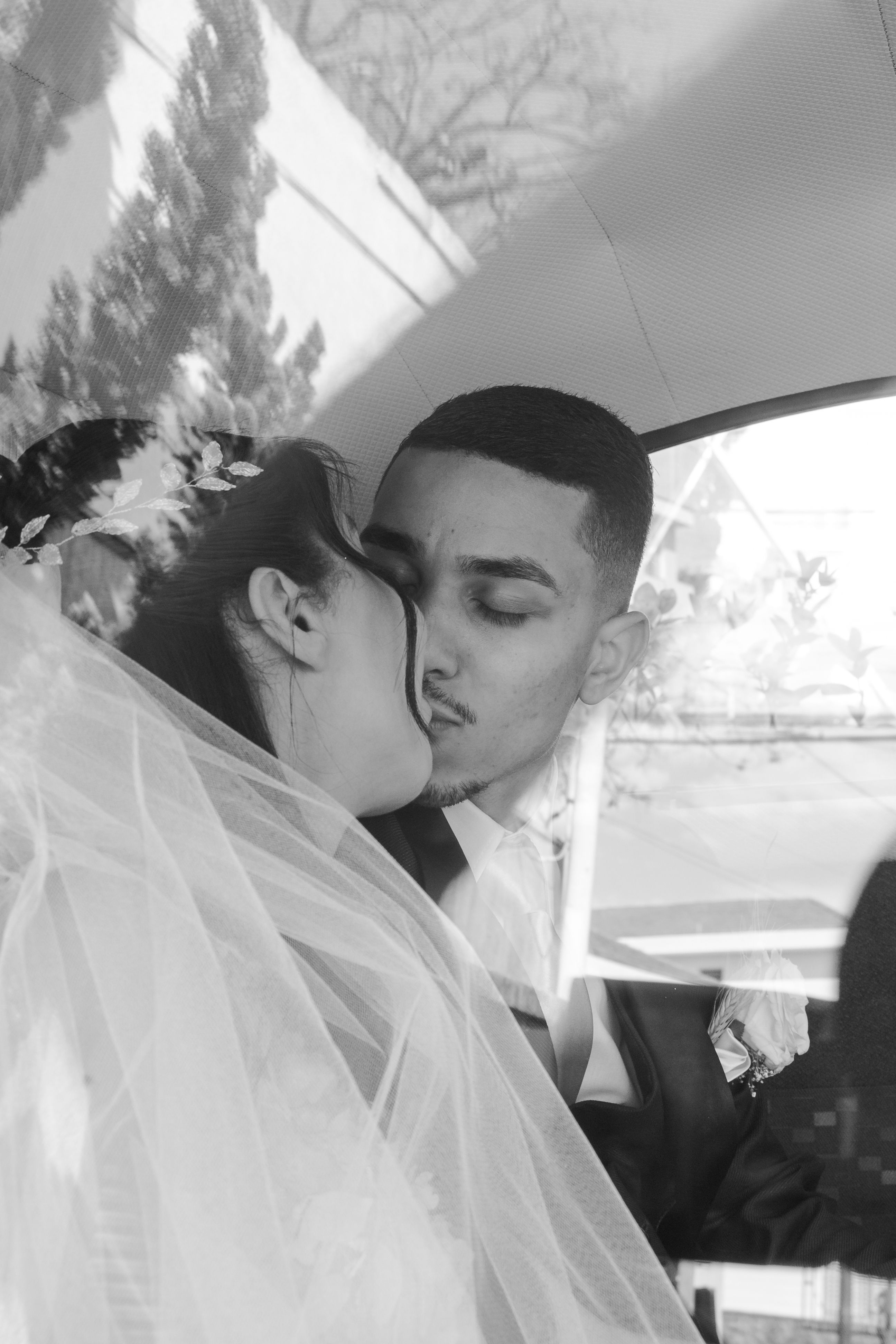 Newlyweds Kissing in Black and White · Free Stock Photo