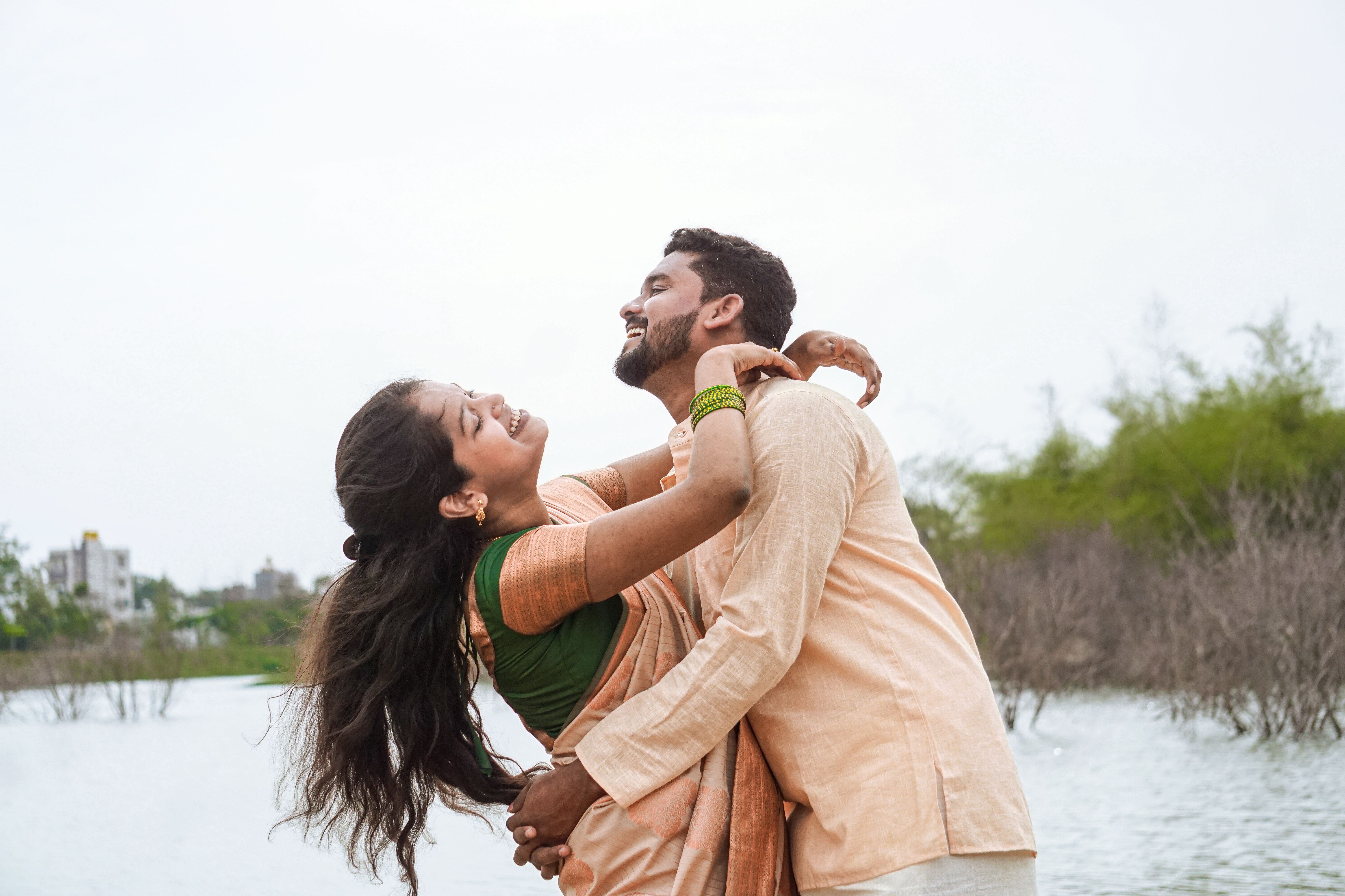 Romantic Indian couple city evening