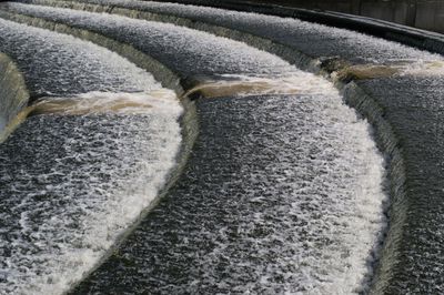 Water spilling over a curved river weir, photo by Jakub on Pexels