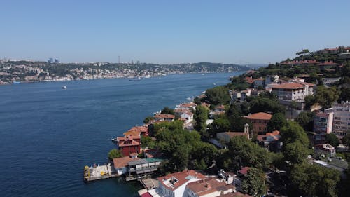 Aerial View of Houses in Istanbul and the Bosphorus Strait, Turkey 
