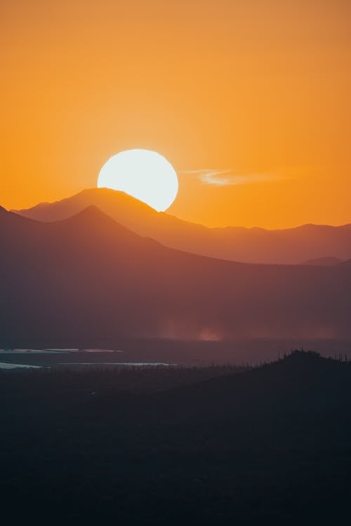Sun behind Hills at Sunset