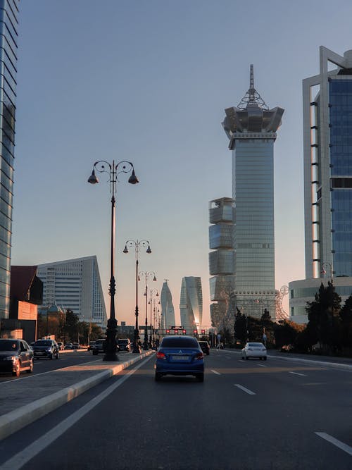 Skyscrapers around Street in Baku
