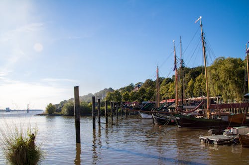 Sailboats Anchored in Harbor 