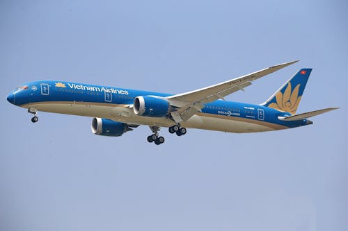 Blue Boeing 787 of Vietnam Airlines in Flight