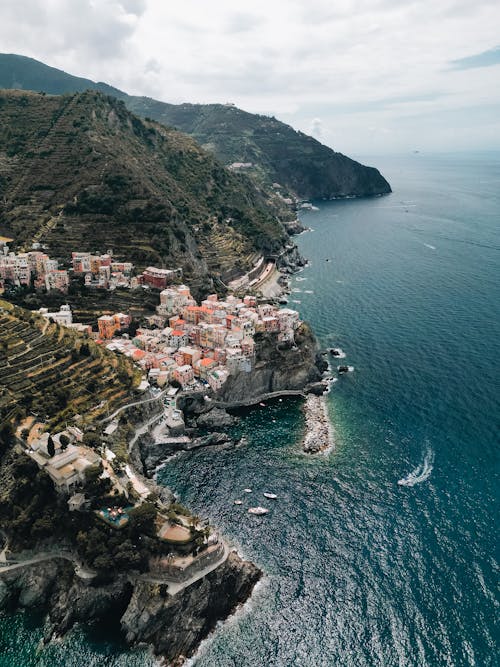 Rocks and Hills around Town on Sea Coast