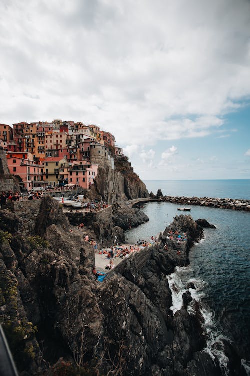 View of Houses on a Cliff in Cinque Terre, Italy