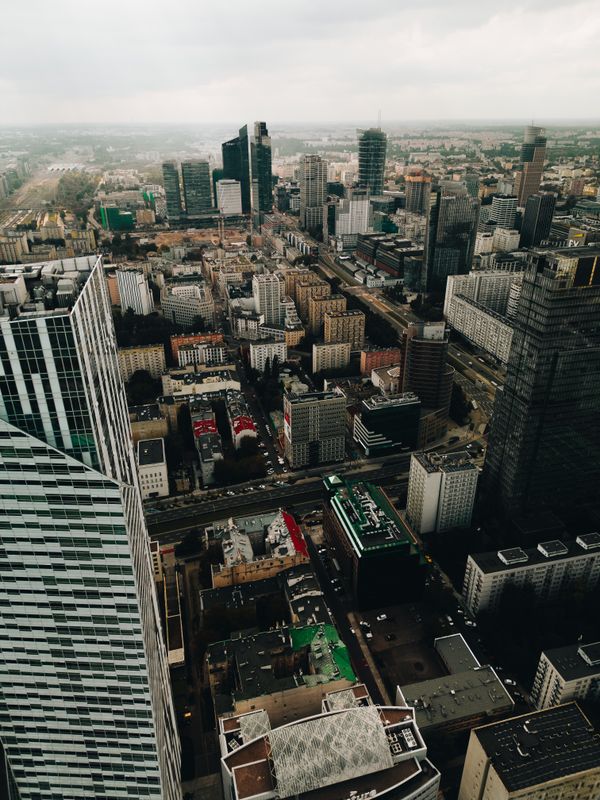 Aerial View of Warsaw Skyline at Twilight · Free Stock Photo